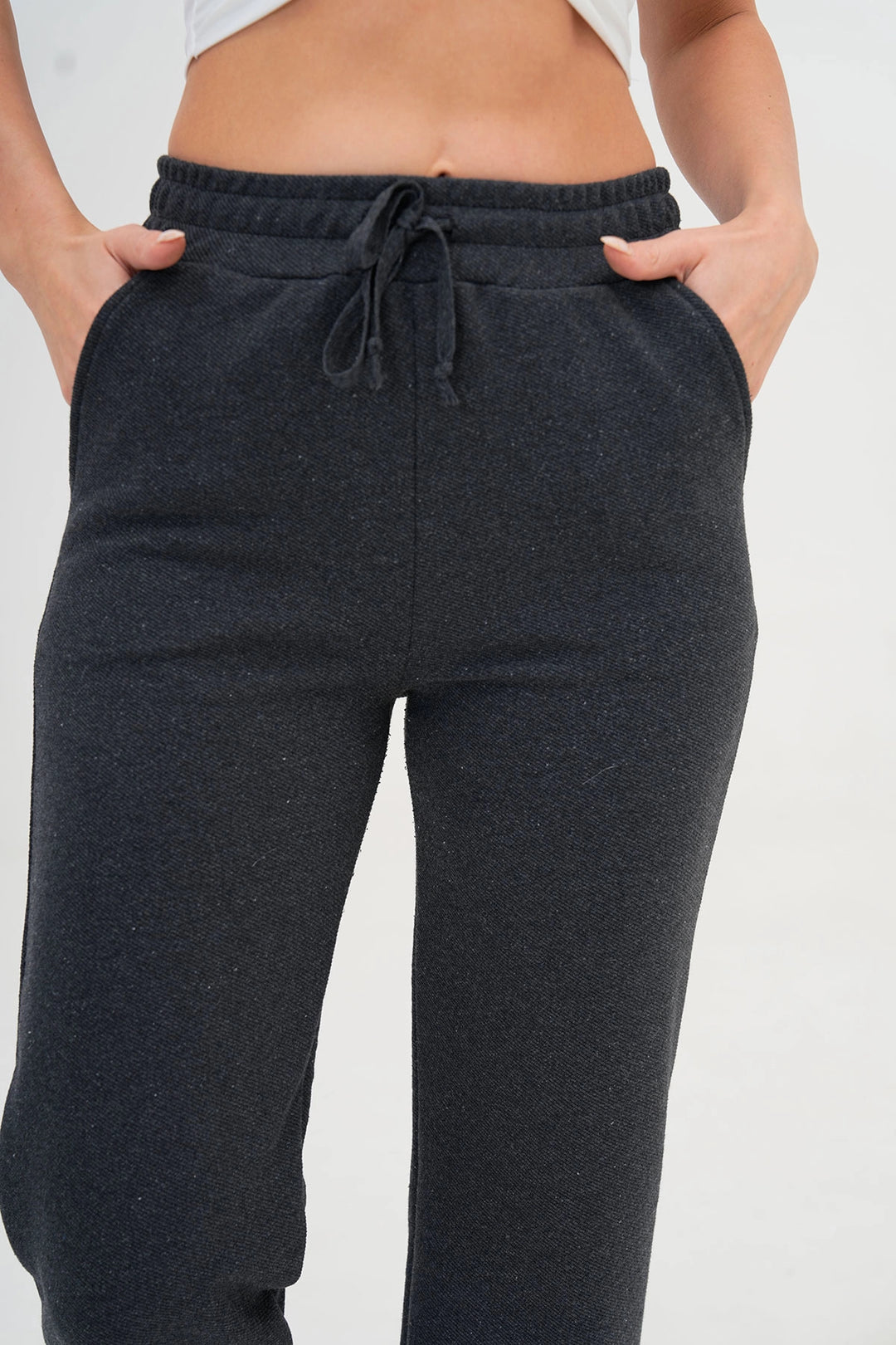 Anthracite Double Pocket Knitted Fabric Comfortable Fit Palazzo Pants BC25PKN03 - Acatlán de Pérez Figueroa