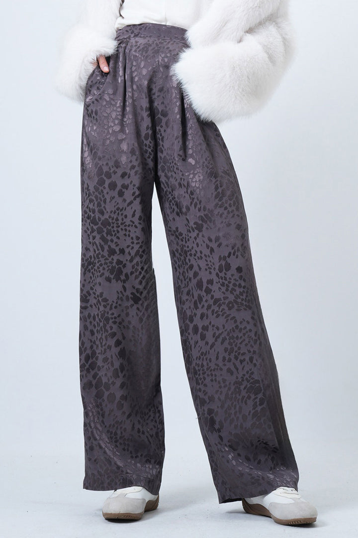 Anthracite Patterned Zipper Closure Double Pocket Palazzo Pants BCHCA-251233 - Oildale