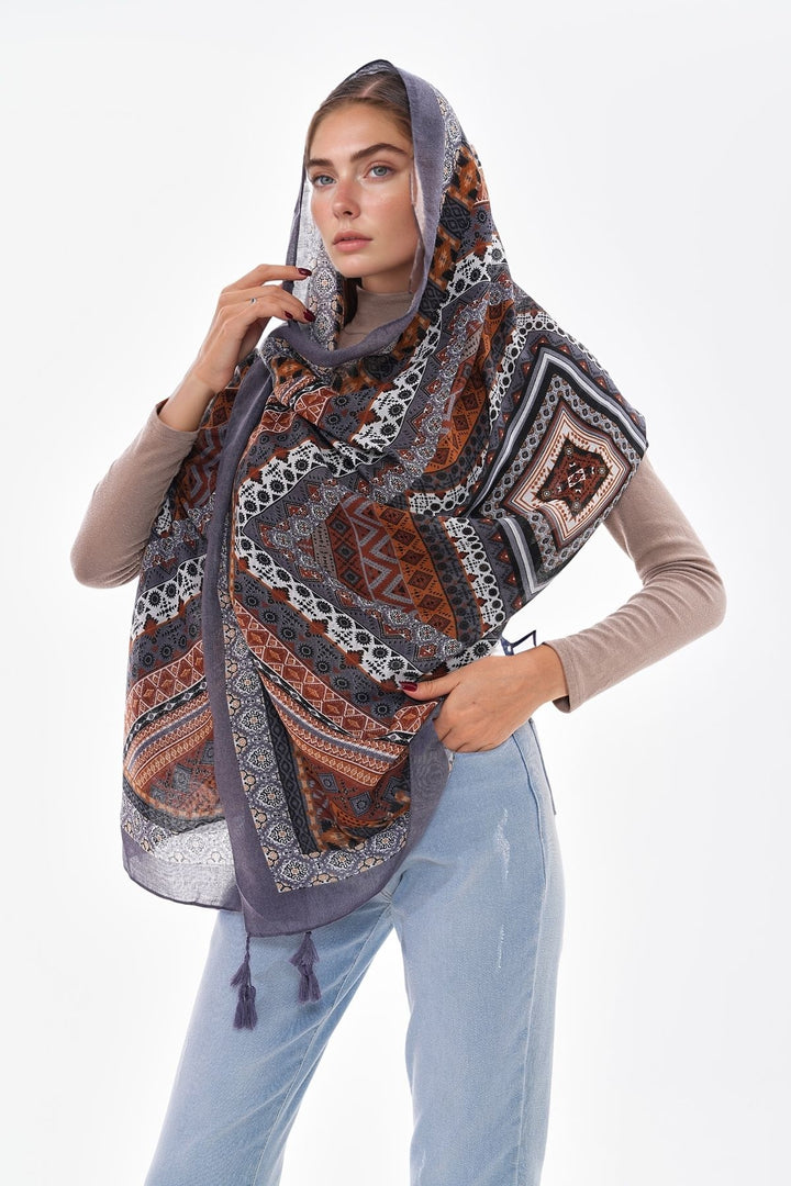 Anthracite Patterned Colored Scarf BCNSV-25WT1022 - Cádiz