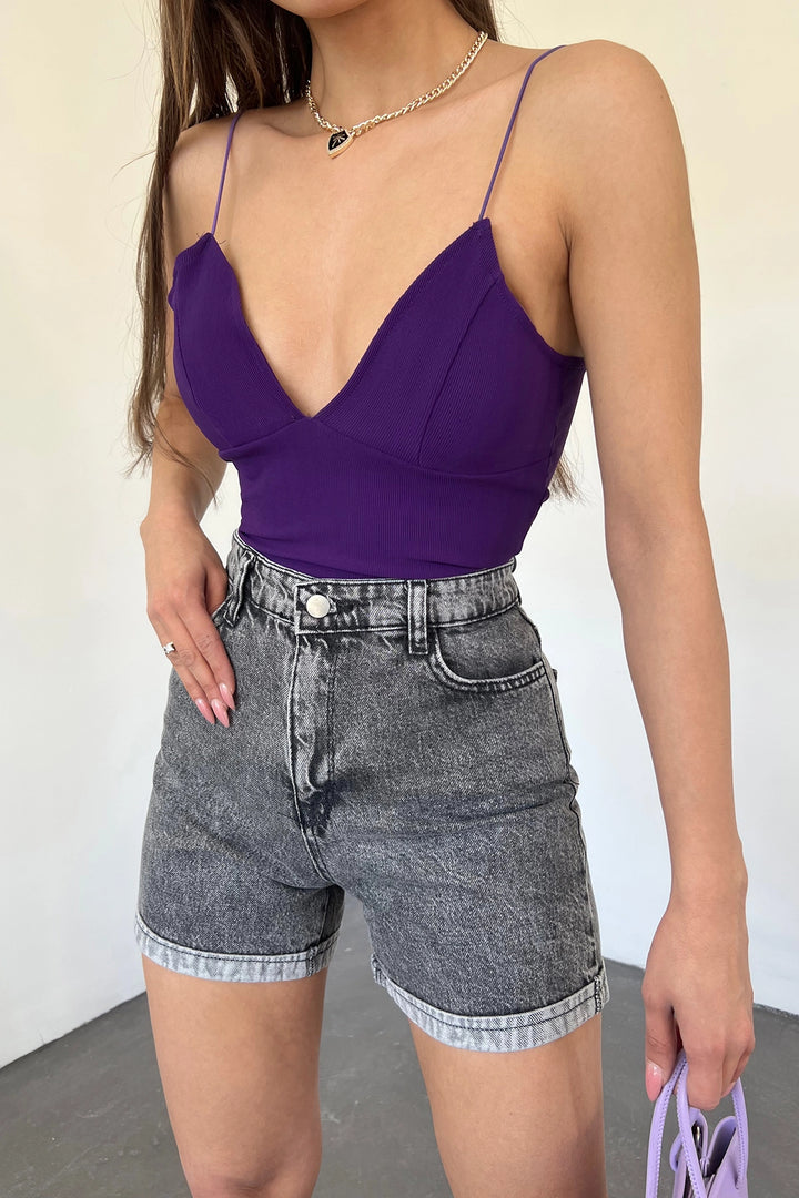Anthracite Double Cuff Washed Denim Shorts BCDF-233307 - Lancaster