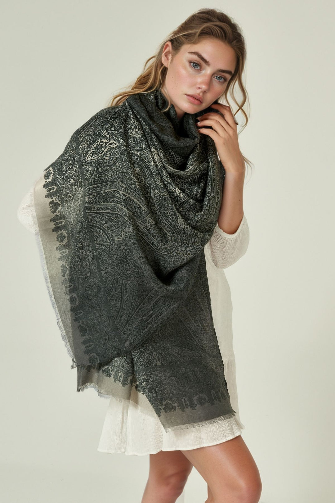 Anthracite Etro Patterned Scarf BCNSV-25WT1026 - Salford