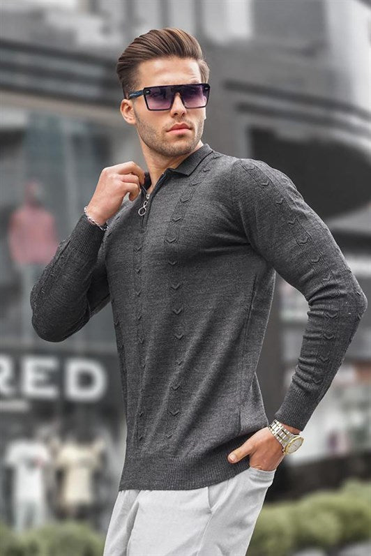 MDX Anthracite Sweater with Zipper Detail 5606 - Deerfield Beach