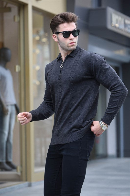 MDX Anthracite Sweater with Zipper Detail 5606 - Deerfield Beach