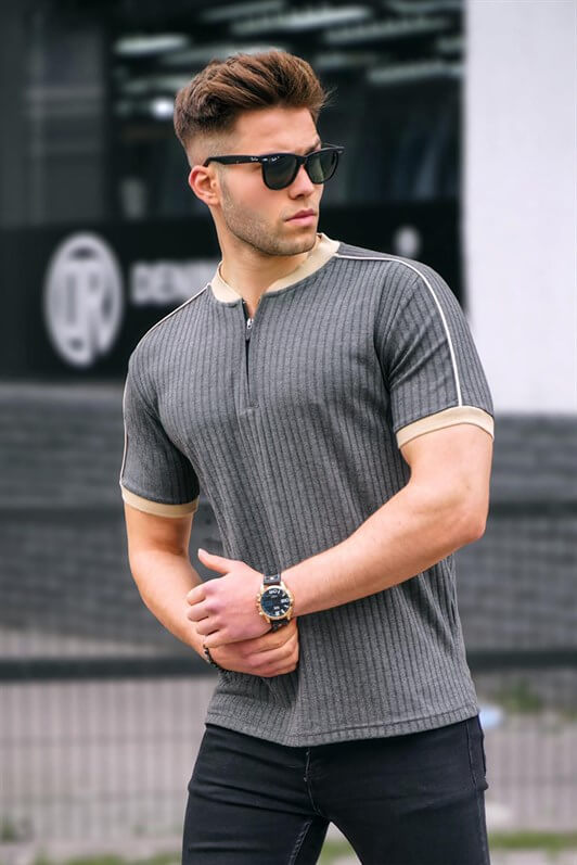 MDX Anthracite Zip Neck Men's Jersey T-shirt - Timberwood Park