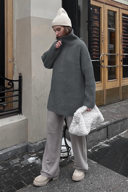 MDX Anthracite Zip Neck Oversized Sweater MG1946 - Thousand Oaks