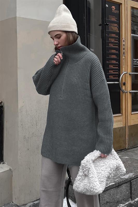 MDX Anthracite Zip Neck Oversized Sweater MG1946 - Thousand Oaks