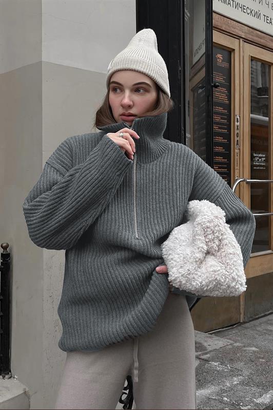 MDX Anthracite Zip Neck Oversized Sweater MG1946 - Thousand Oaks