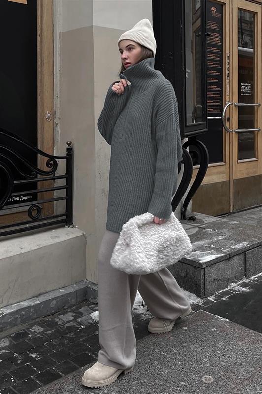 MDX Anthracite Zip Neck Oversized Sweater MG1946 - Thousand Oaks