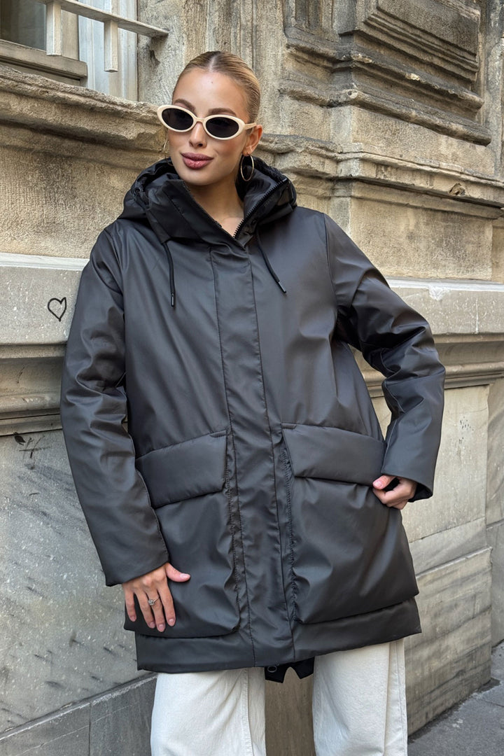 Anthracite Wide Pocket Hooded Long Coat BCVL-254205 - Tallinn
