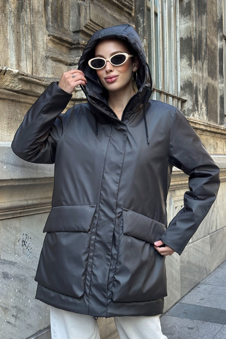 Anthracite Wide Pocket Hooded Long Coat BCVL-254205 - Tallinn