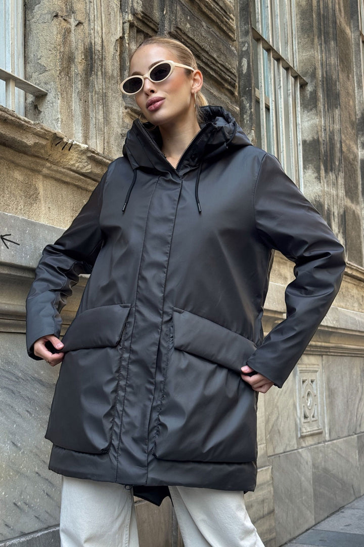 Anthracite Wide Pocket Hooded Long Coat BCVL-254205 - Tallinn