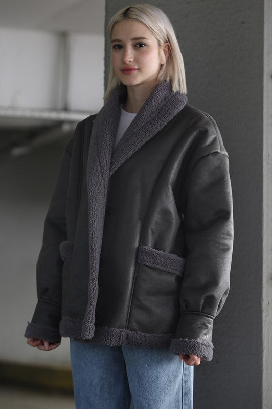 MDX Anthracite Faux Fur Lined Biker Jacket MG1329 - Bournemouth