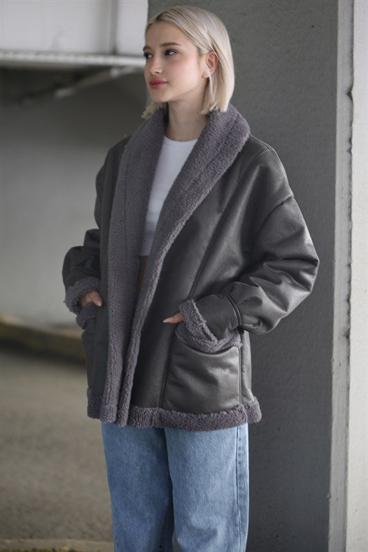 MDX Anthracite Faux Fur Lined Biker Jacket MG1329 - Bournemouth