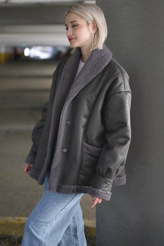 MDX Anthracite Faux Fur Lined Biker Jacket MG1329 - Bournemouth