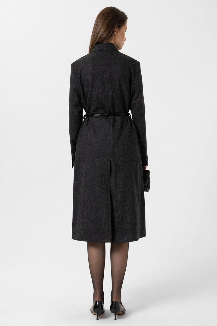 ANT Antioch Anthracite Women's Herringbone Patterned Double-Breasted Coat - Ferrara
