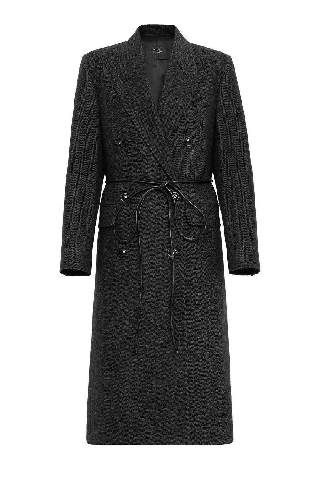ANT Antioch Anthracite Women's Herringbone Patterned Double-Breasted Coat - Ferrara