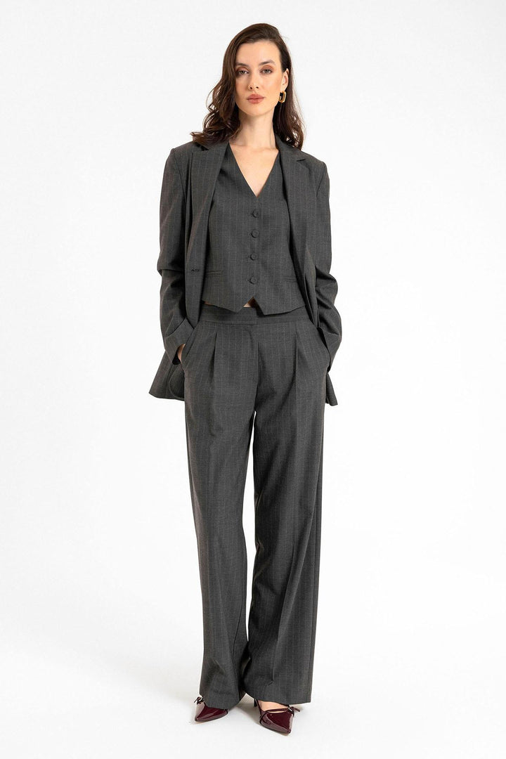 ANT Antioch Anthracite Women's Striped Button Closure Vest - Frechen