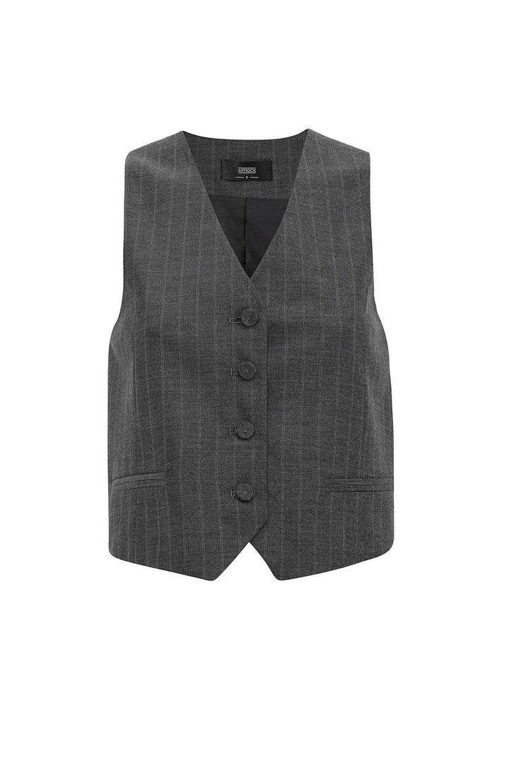 ANT Antioch Anthracite Women's Striped Button Closure Vest - Frechen