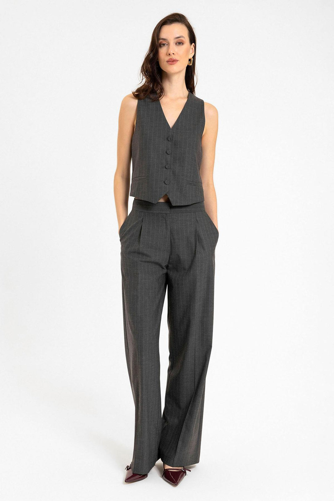 ANT Antioch Anthracite Women's Striped Button Closure Vest - Frechen