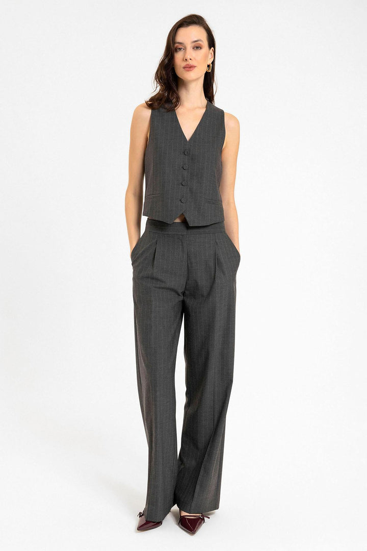 ANT Antioch Anthracite Women's Striped Button Closure Vest - Frechen