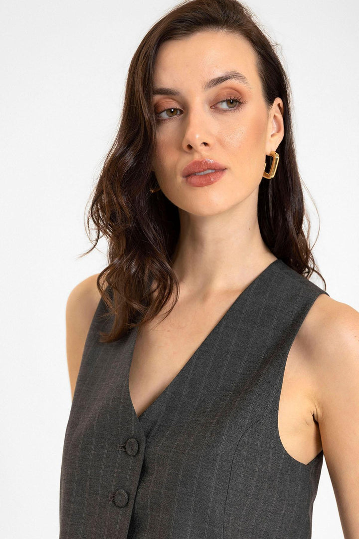 ANT Antioch Anthracite Women's Striped Button Closure Vest - Frechen