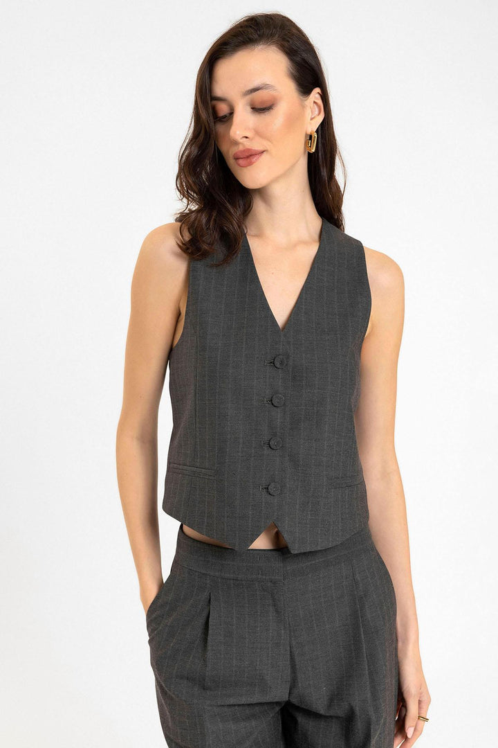ANT Antioch Anthracite Women's Striped Button Closure Vest - Frechen