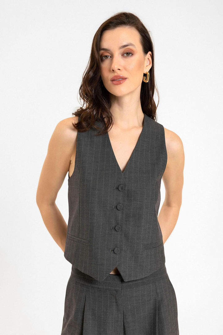 ANT Antioch Anthracite Women's Striped Button Closure Vest - Frechen
