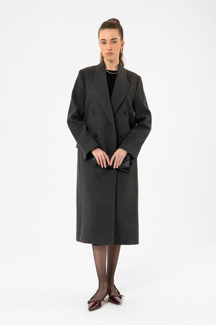 ANT Antioch Anthracite Women's Wrap Long Coat - Badalona