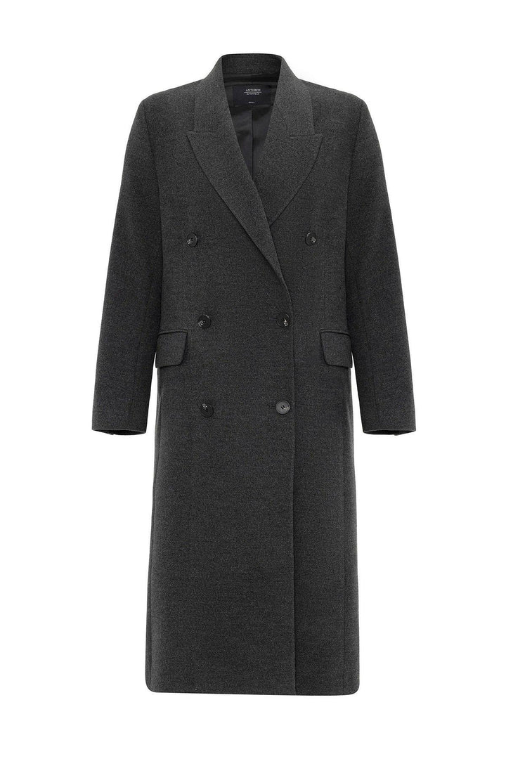 ANT Antioch Antrasit Kadın Kruvaze Uzun Kaban - Rio Tinto