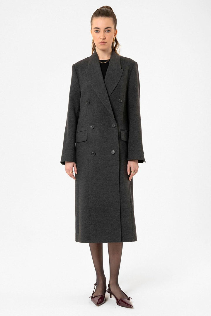 ANT Antioch Antrasit Kadın Kruvaze Uzun Kaban - Rio Tinto