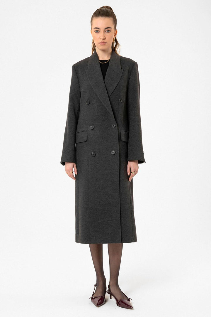 ANT Antioch Anthracite Women's Wrap Long Coat - Badalona