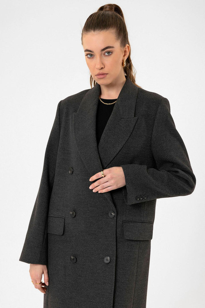 ANT Antioch Antrasit Kadın Kruvaze Uzun Kaban - Rio Tinto