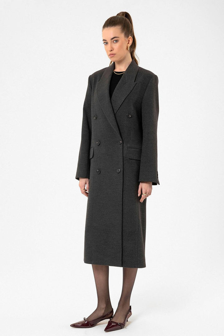 ANT Antioch Antrasit Kadın Kruvaze Uzun Kaban - Rio Tinto