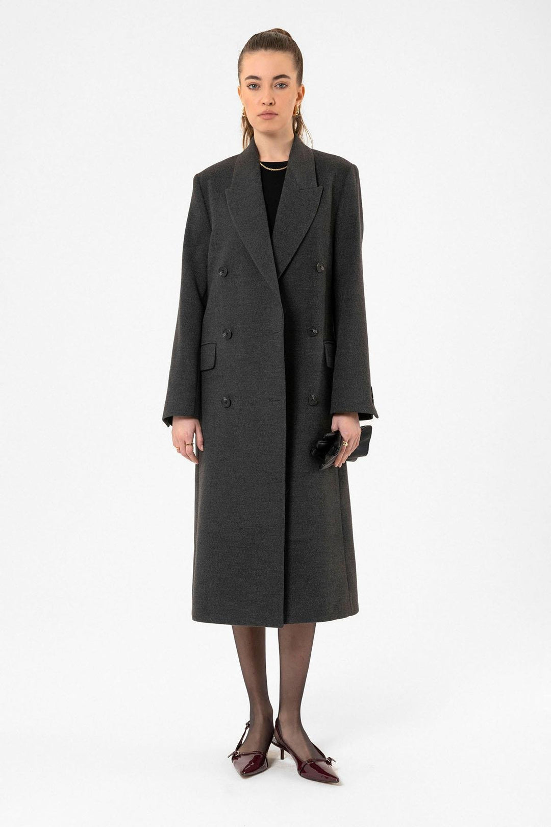 ANT Antioch Antrasit Kadın Kruvaze Uzun Kaban - Rio Tinto