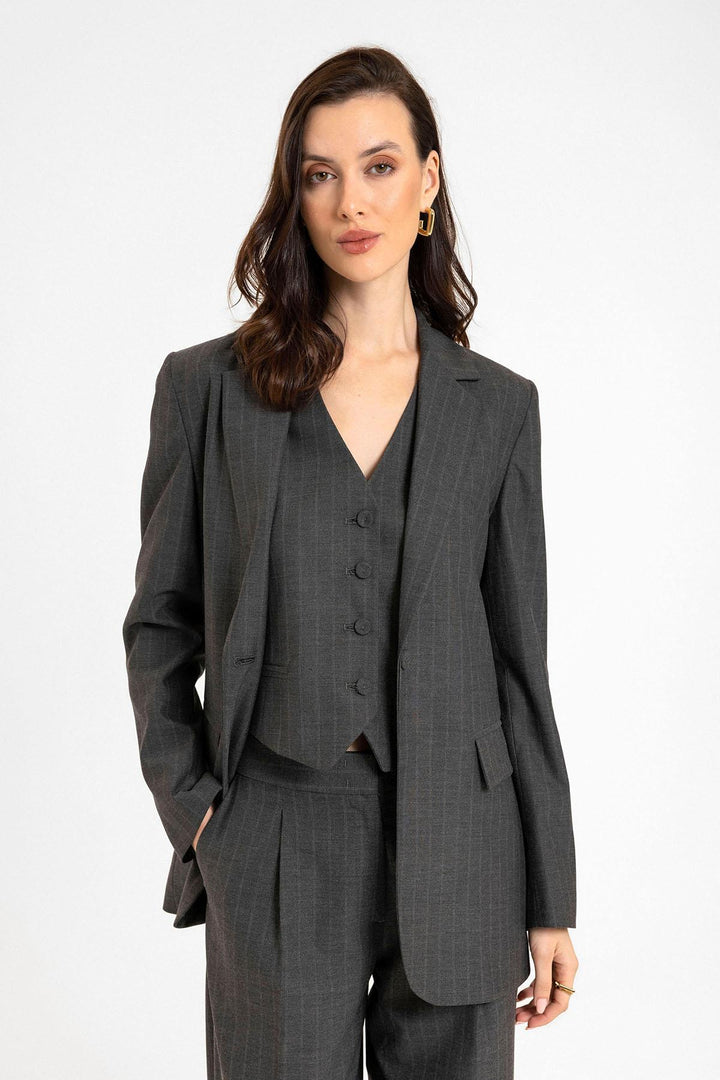 ANT Antioch Anthracite Women's Single Button Striped Blazer Jacket - Little Rock