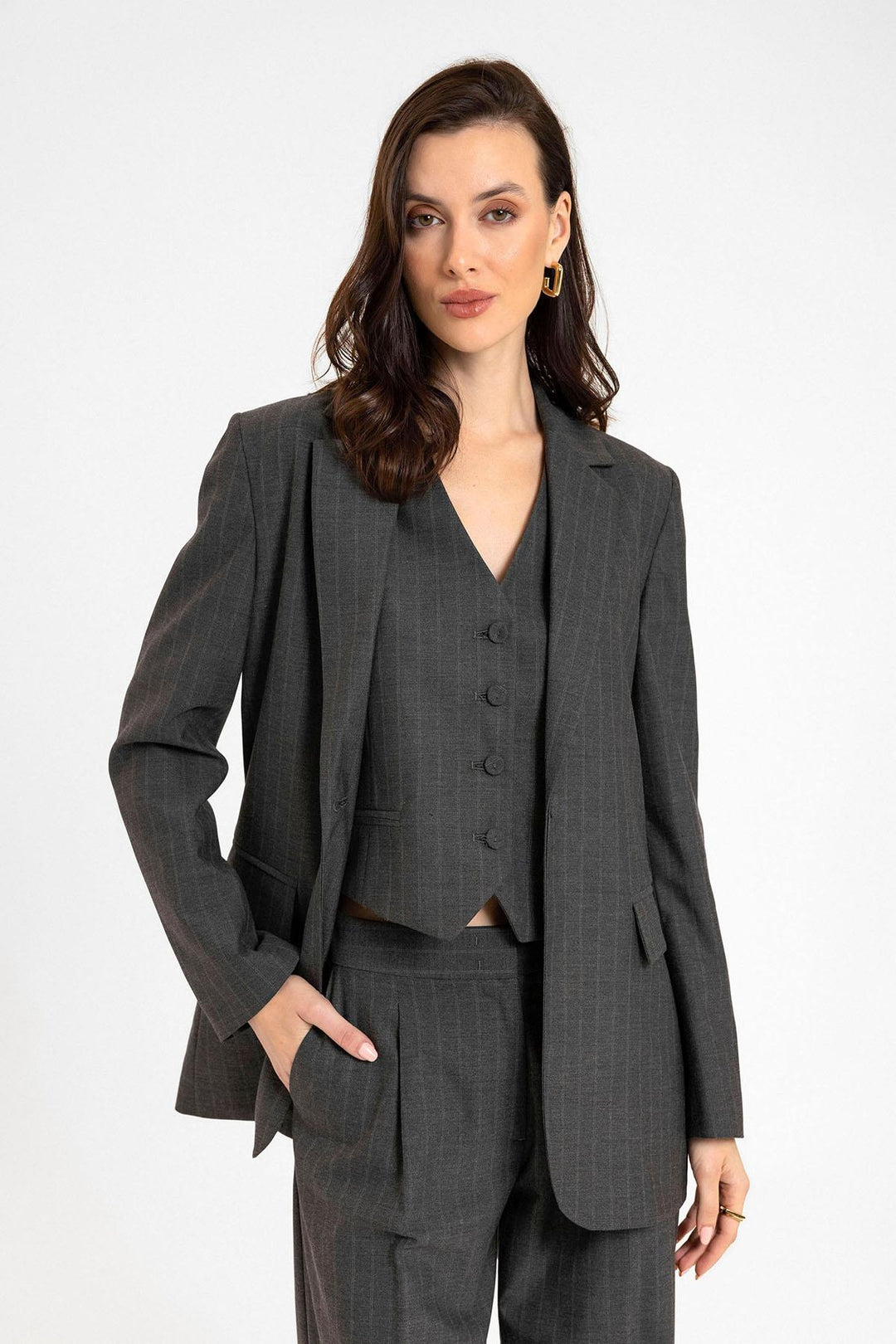 ANT Antioch Anthracite Women's Single Button Striped Blazer Jacket - Little Rock