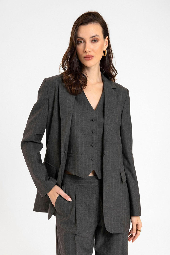 ANT Antioch Anthracite Women's Single Button Striped Blazer Jacket - Little Rock