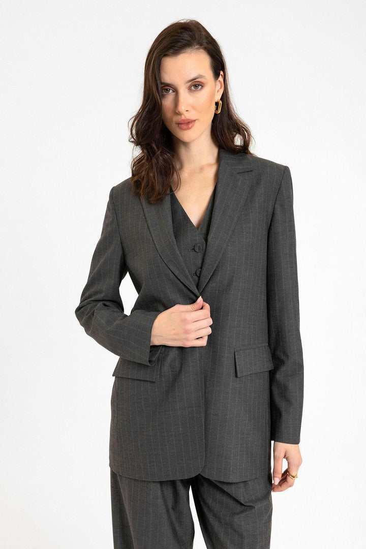 ANT Antioch Anthracite Women's Single Button Striped Blazer Jacket - Little Rock