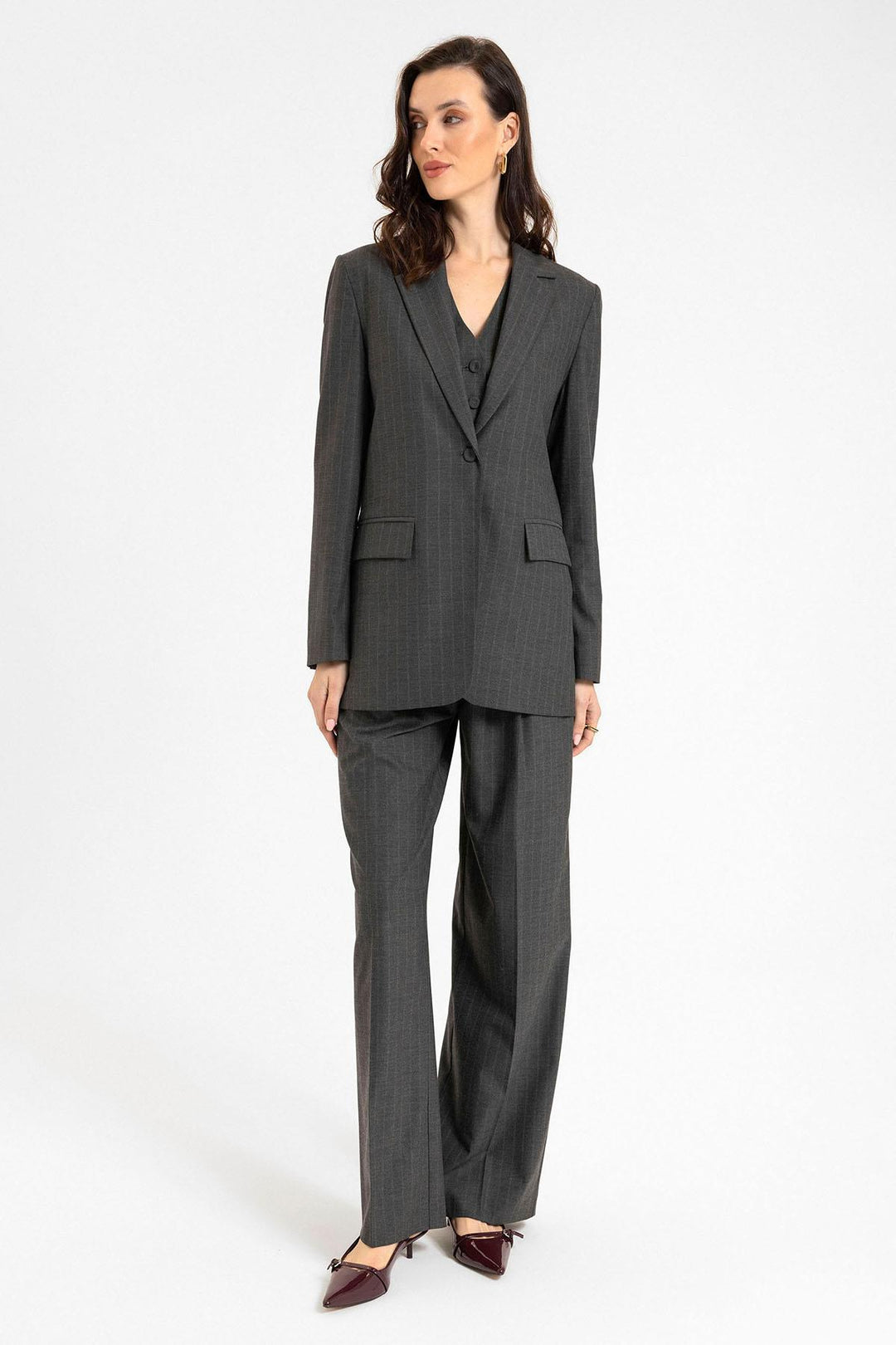 ANT Antioch Anthracite Women's Single Button Striped Blazer Jacket - Little Rock