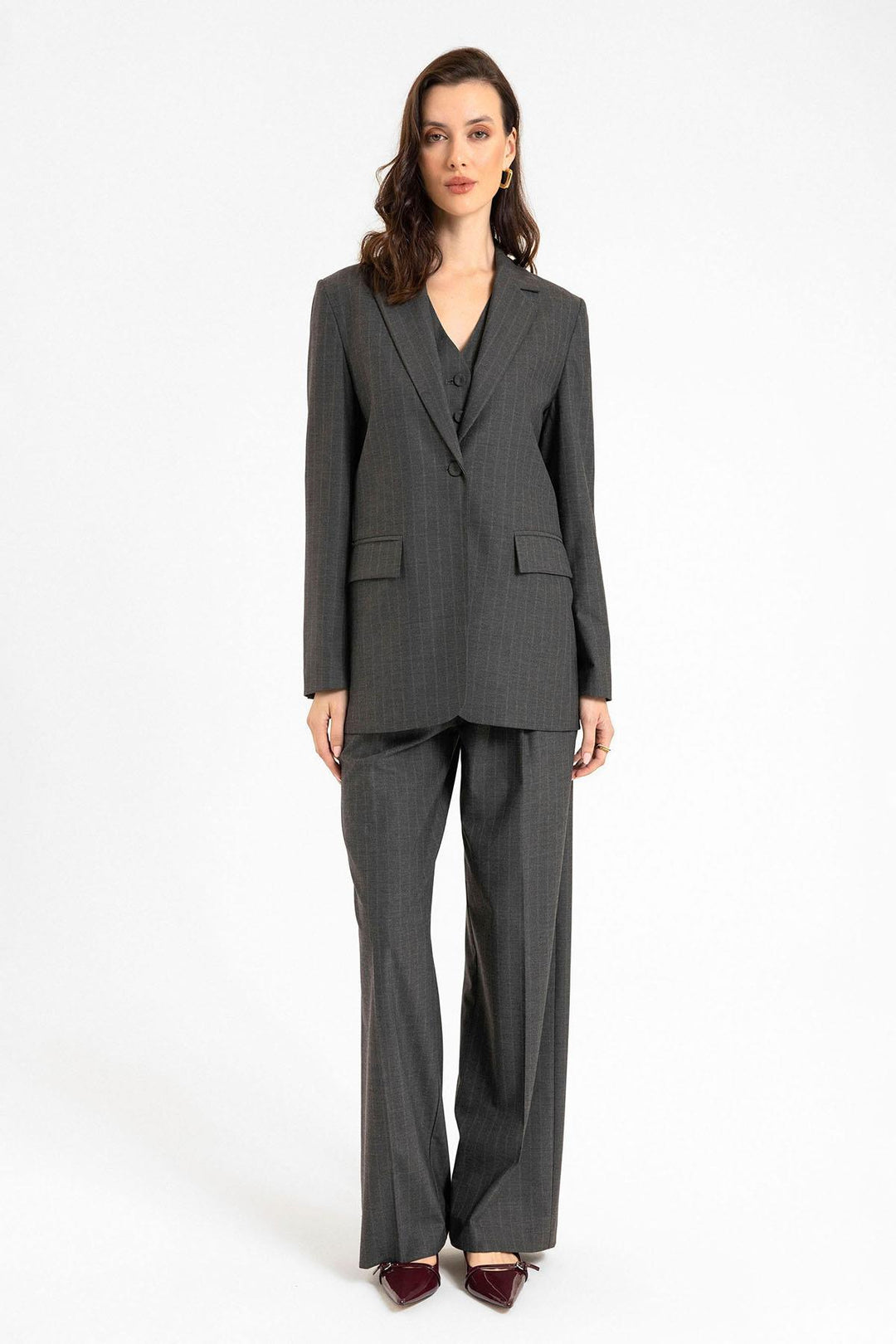 ANT Antioch Anthracite Women's Single Button Striped Blazer Jacket - Little Rock