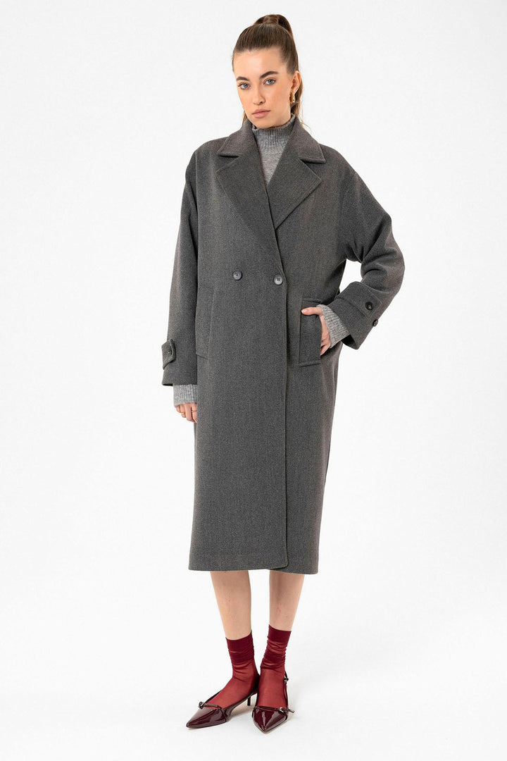 ANT Antioch Anthracite Women's Soft Textured Oversized Wrap Coat - Strasbourg