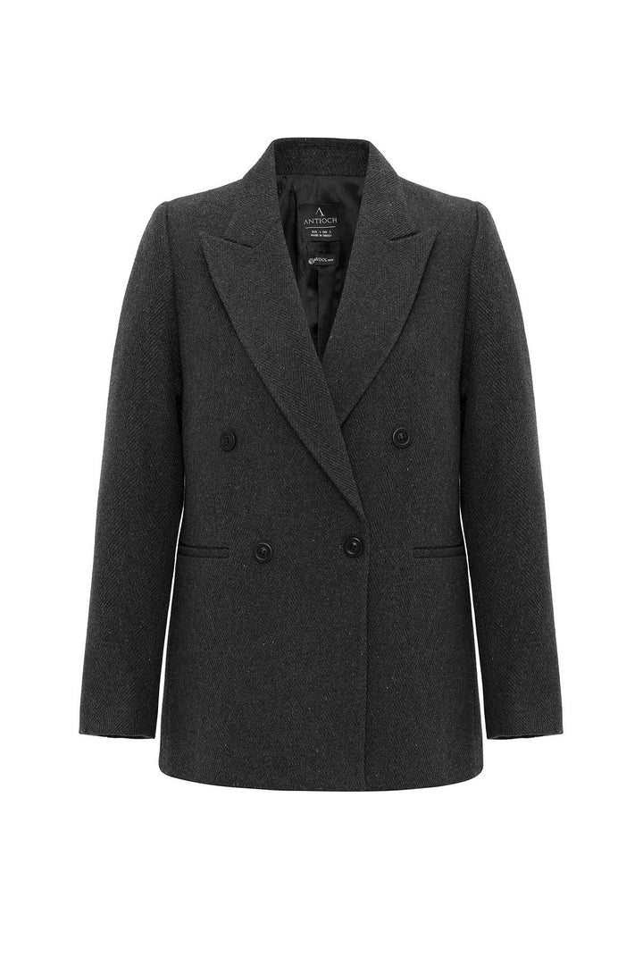 ANT Antioch Antrasit Kadın Yün Karışımlı Balıksırtı Desenli Blazer Ceket - Kettering
