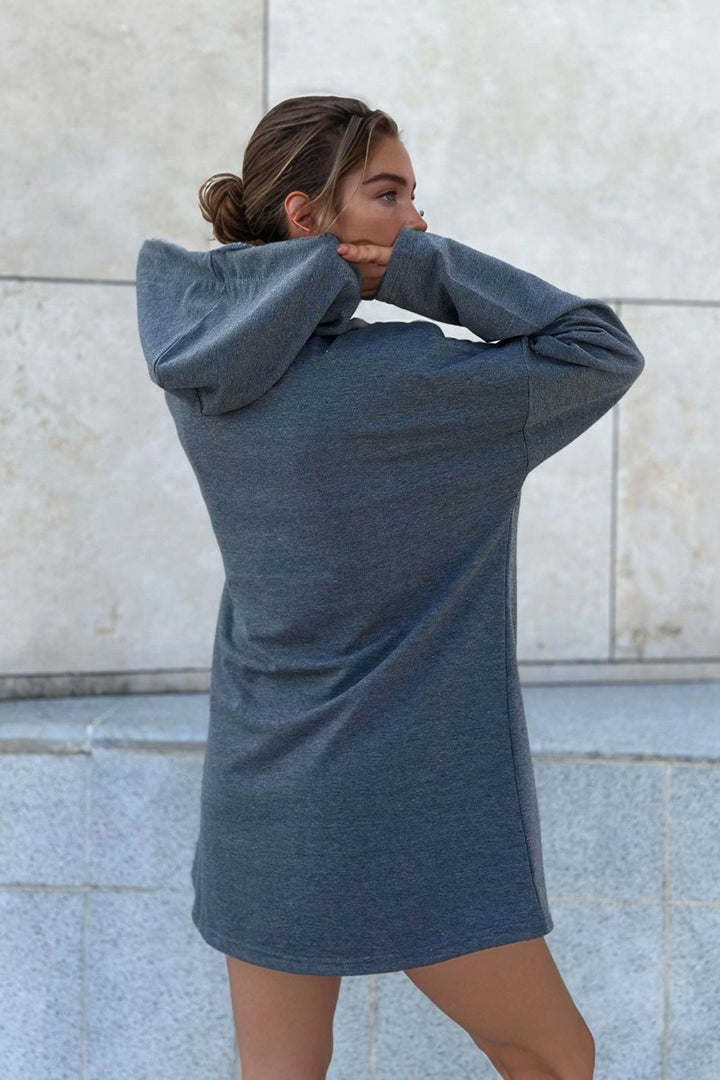 Anthracite Hooded Kangaroo Pocket Long Slouchy Sweatshirt BCBSK-25700-3476 - Andújar