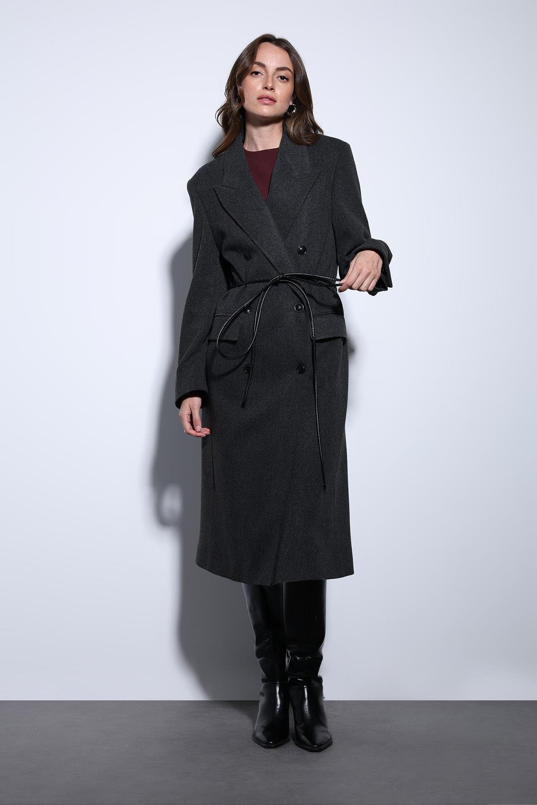 ANT Antioch Anthracite Belted Wrap Women's Coat - Old Bridge