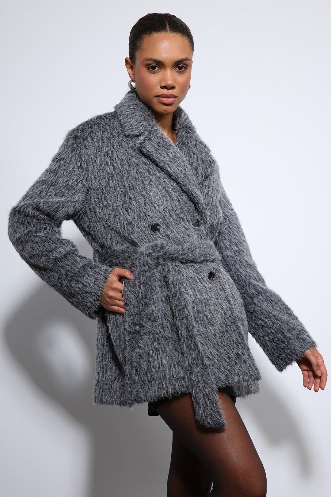 ANT Antioch Anthracite Short Faux Fur Coat - Leonberg
