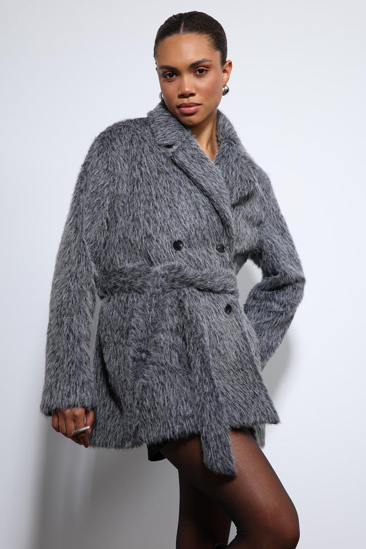 ANT Antioch Anthracite Short Faux Fur Coat - Leonberg