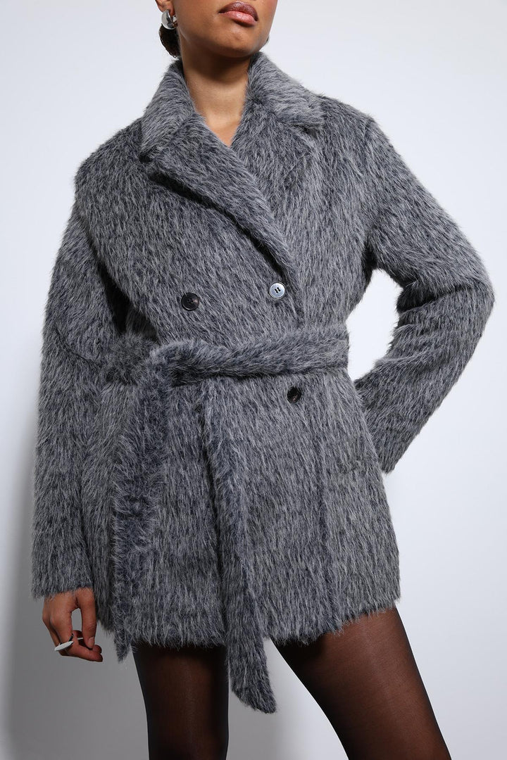 ANT Antioch Anthracite Short Faux Fur Coat - Leonberg