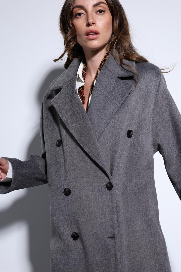 ANT Antioch Anthracite Double-Breasted Women's Coat - San José del Cabo
