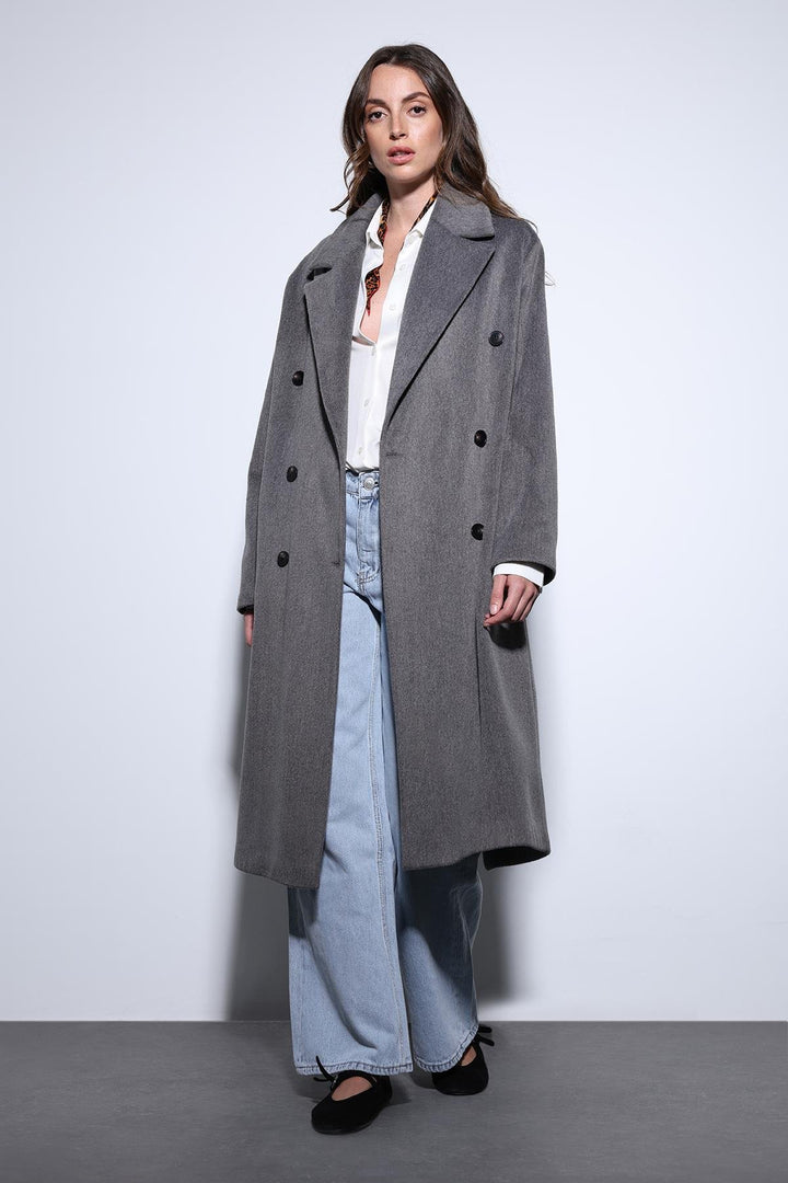 ANT Antioch Anthracite Double-Breasted Women's Coat - San José del Cabo