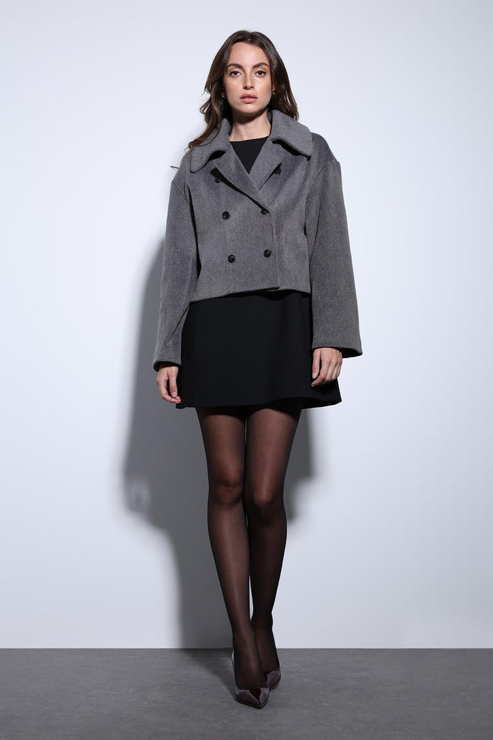 ANT Antioch Anthracite Double-Breasted Women's Short Coat - Horishni Plavni